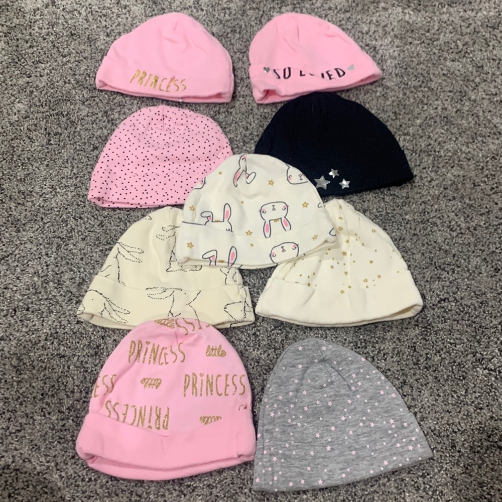 Set of 9 Baby Girl Foldover Hats